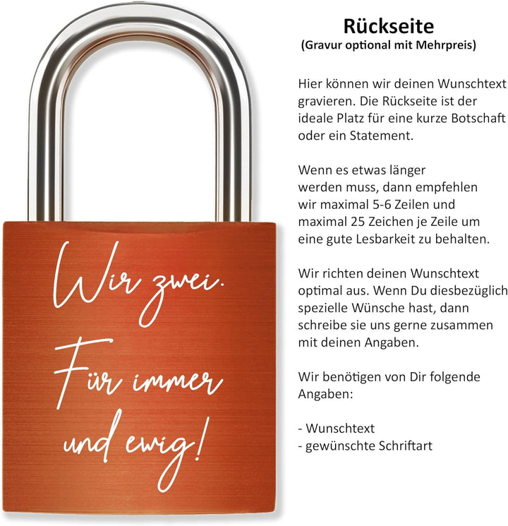 Liebesschloss mit Gravur Kalenderblatt - Orange - gestaltbar mit vielen Farben & Schriften - Jahrest