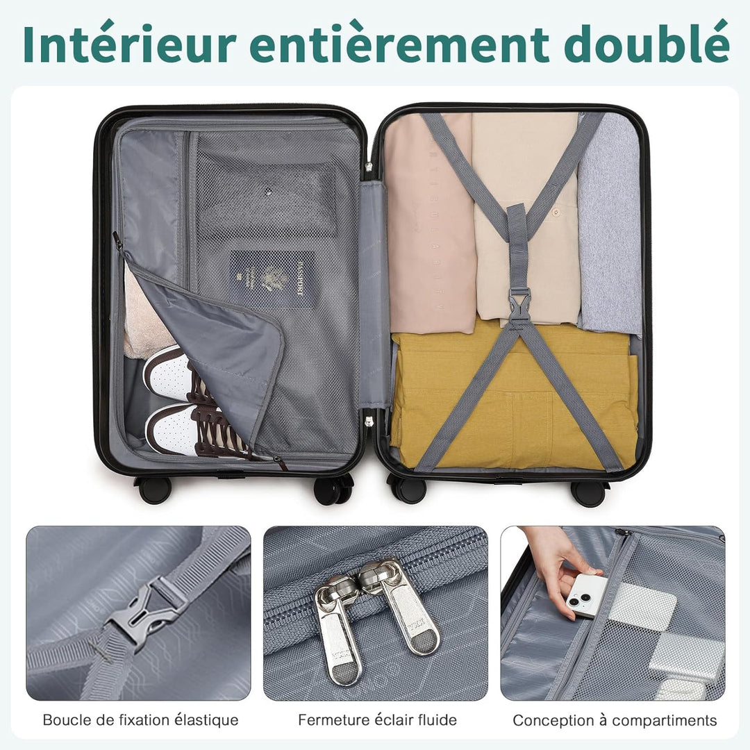 British Traveller Reisekoffer Set Handgepäck Koffer Hartschalenkoffer ABS+PC mit 8 Spinnerräder Roll