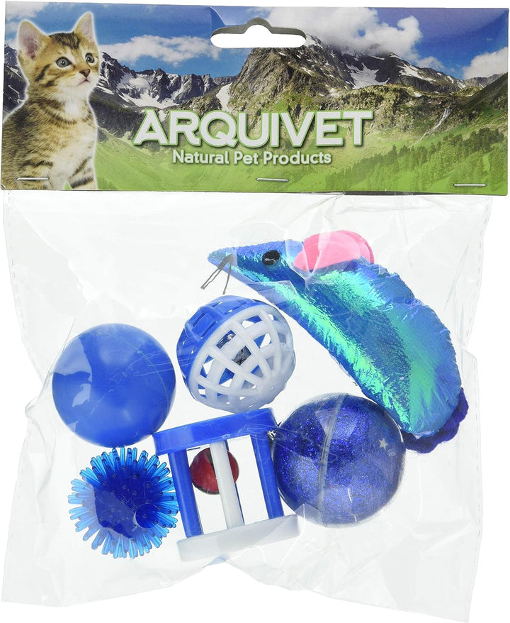 Arquivet Katzenspielzeug – Set mit 6 verschiedenen blauen Spielzeugen – Bälle, Mäuse, Rollen – inter