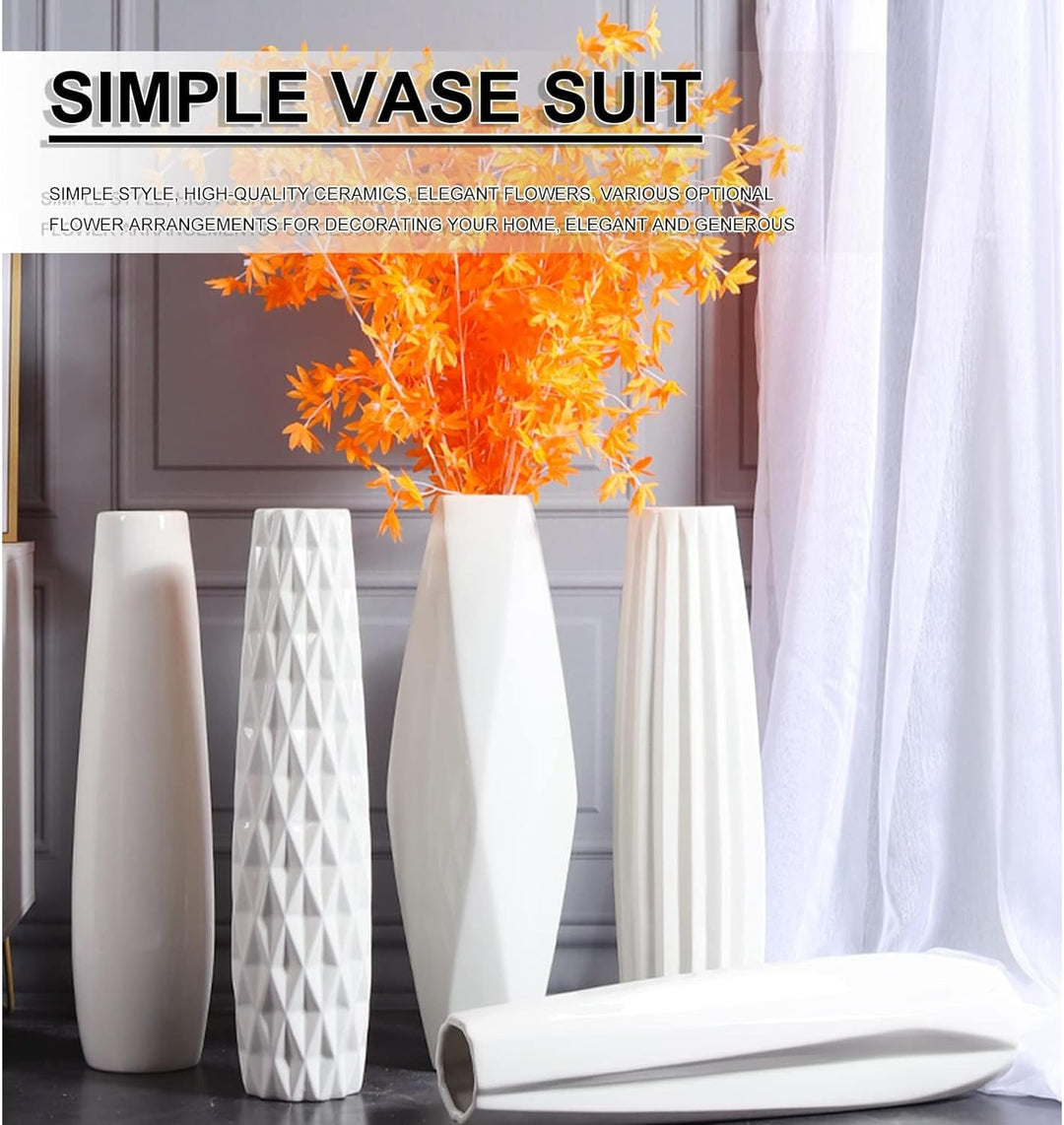KSYGINXD Weisse Bodenvase, 45,7 cm hoch, dekorative Tischvase aus Keramik, für Wohnzimmer, stabiler