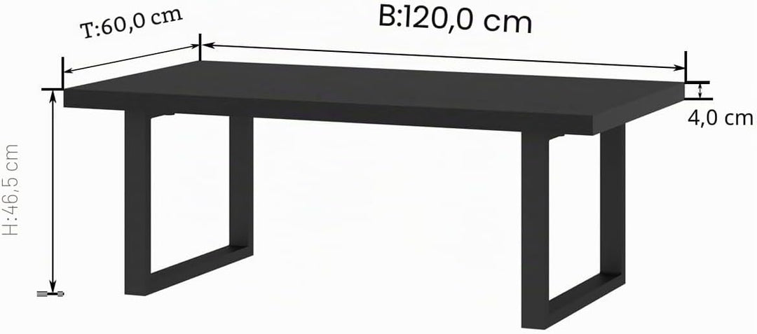 IBF Couchtisch Schwarzer Moderner Industrieller Wohnzimmertisch Minimalistischer Mitteltisch Schlich