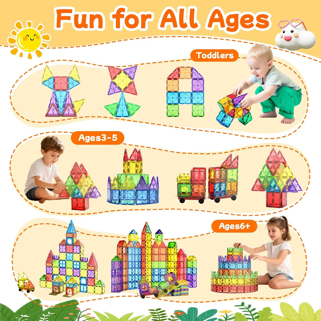 102PCS Magnetische Bausteine mit 2 Autos Magnetbausteine Kinder Magnetspiel Montessori Magnet Bauste
