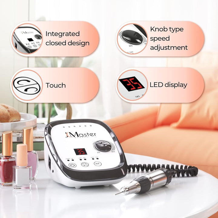 Nagelfräser JCMaster Profi, Fräser Nägel max. 35.000 U/Min, Elektrische Nagelfeile mit Fusspedal für