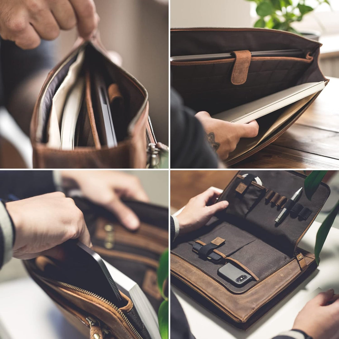 DONBOLSO® Notebook Sleeve London Leder für Damen und Herren Braun M, Braun M