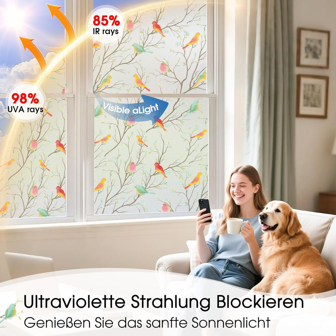 Lifetree Fensterfolie Blickdicht Sichtschuzfolie Selbsthaftende: Glasmalerei Sonnenschutz Fenster Bu