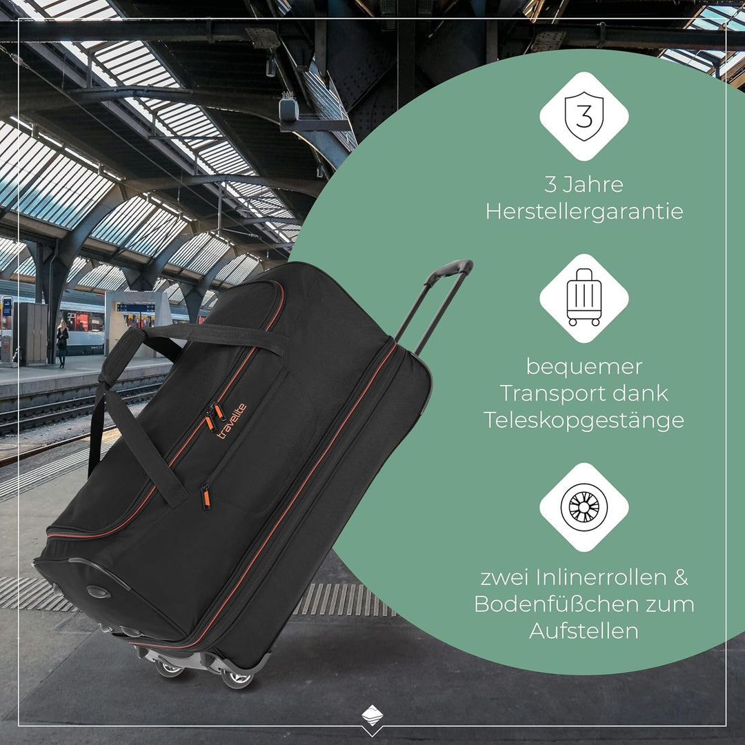 travelite 2-Rad Trolley Reisetasche Gr. L mit Dehnfalte, Gepäck Serie BASICS: Weichgepäck Reisetasch