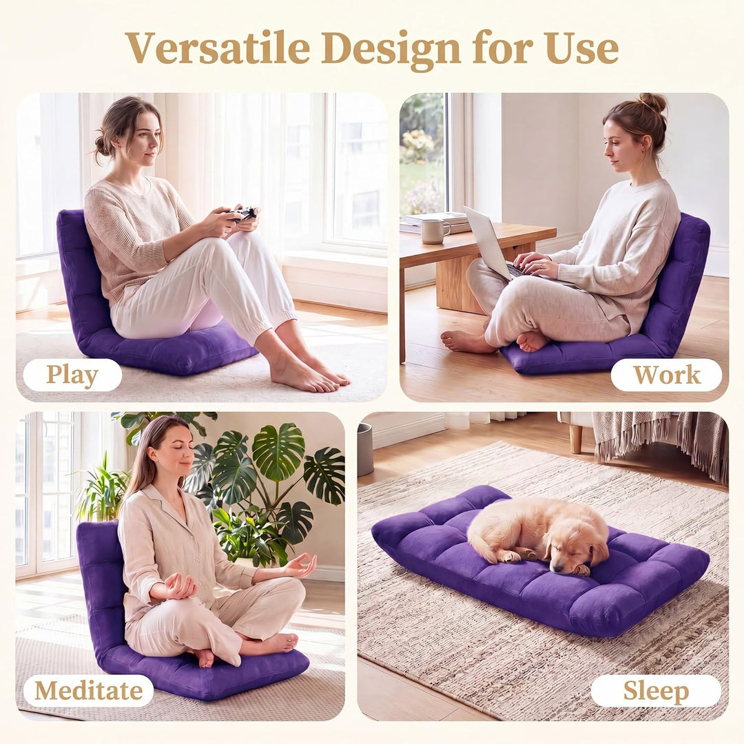 RELAX4LIFE Bodenstuhl klappbar, Bodensessel mit Liegefunktion (Violett) | Bodensitz mit Verstellbare