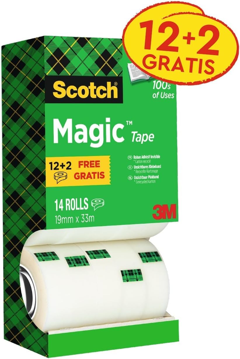 Scotch Magic Tape - Vorteilspack 14 Rollen, 19 mm x 33 m - Unsichtbares Klebeband für allgemeine Zwe