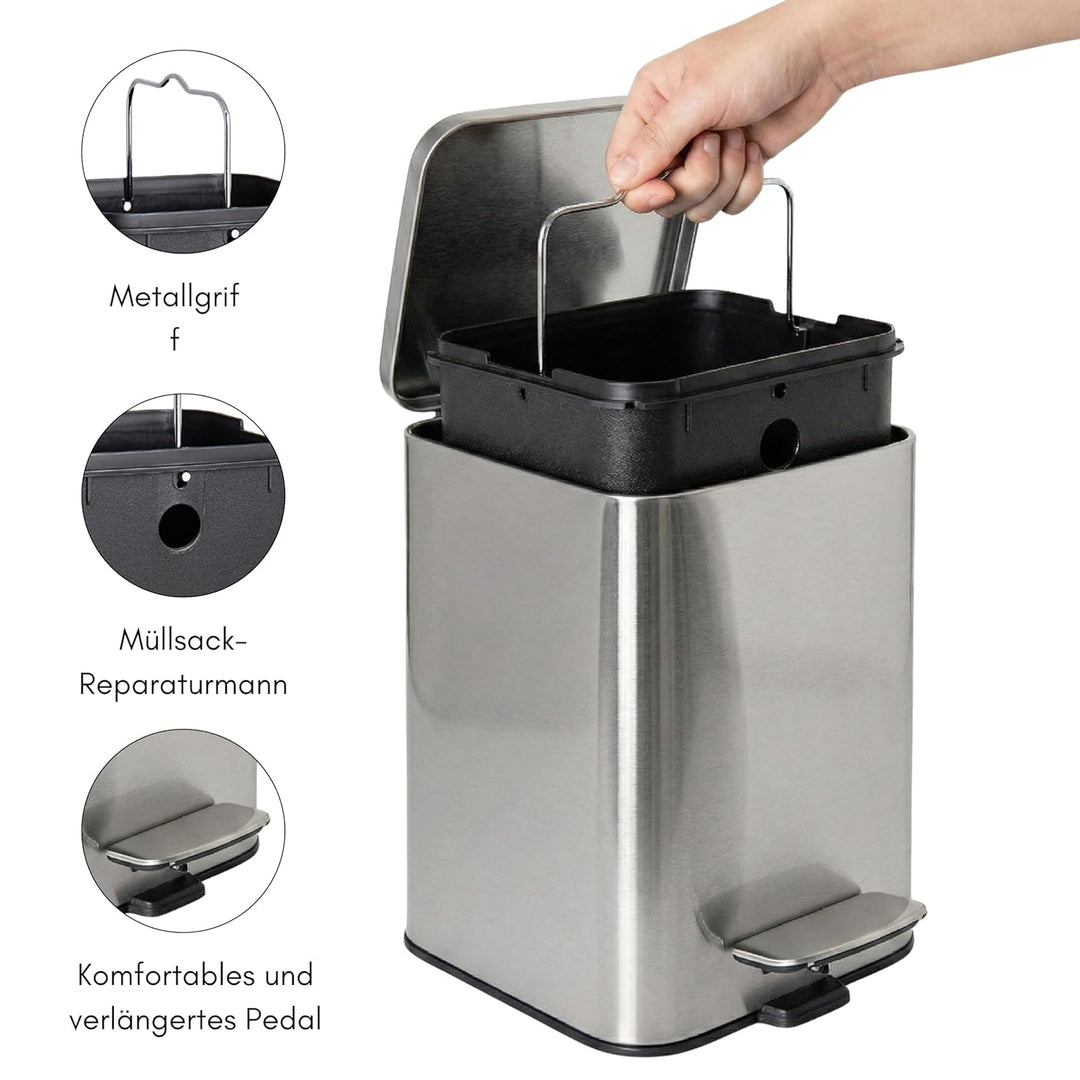 Erreke Badezimmer-Treteimer 3L, Silber, herausnehmbarer Inneneimer, Robust | Mülleimer Bad aus Edels