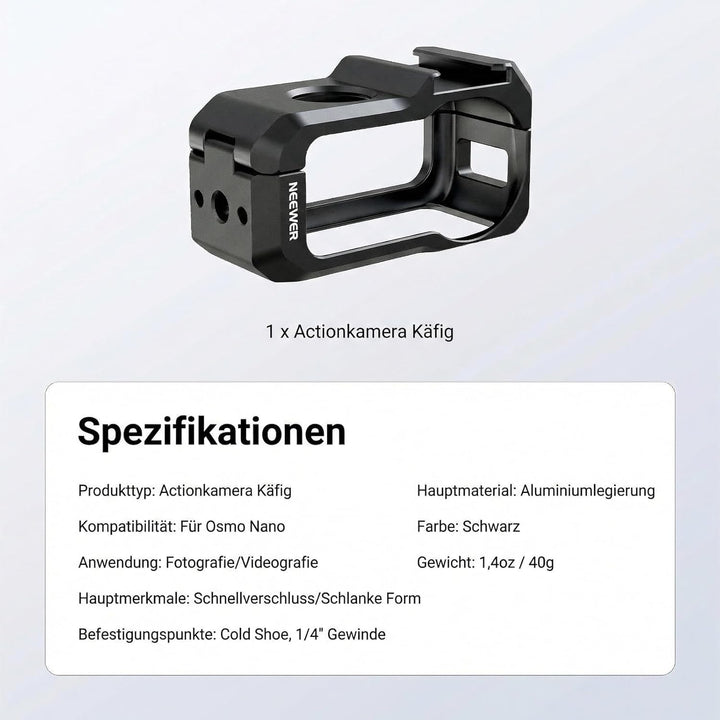 NEEWER Kamerakäfig Cage kompatibel mit DJI Osmo Nano Action Cam und Combo Fotografie Zubehör nur, Qu