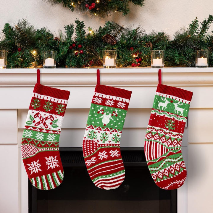 JOYIN 3 Pack 45.7cm Gestrickte, grosse rustikale Zopfmuster Nikolausstrumpf-Nikolausstiefel für für