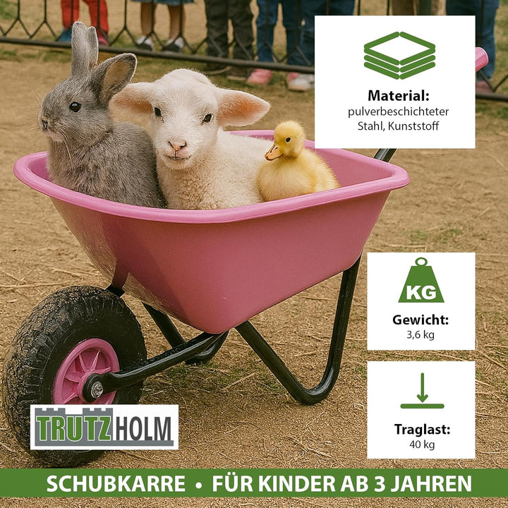 Kinderschubkarre Uni 40 kg Traglast 3,6 kg Stahl Kunststoff rosa Vollgummirad Schiebkarre Garten Uni