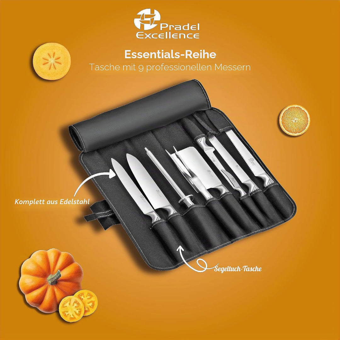 Pradel Excellence I7100 Küchenmessertasche, 9-teilig, Edelstahl klassisch