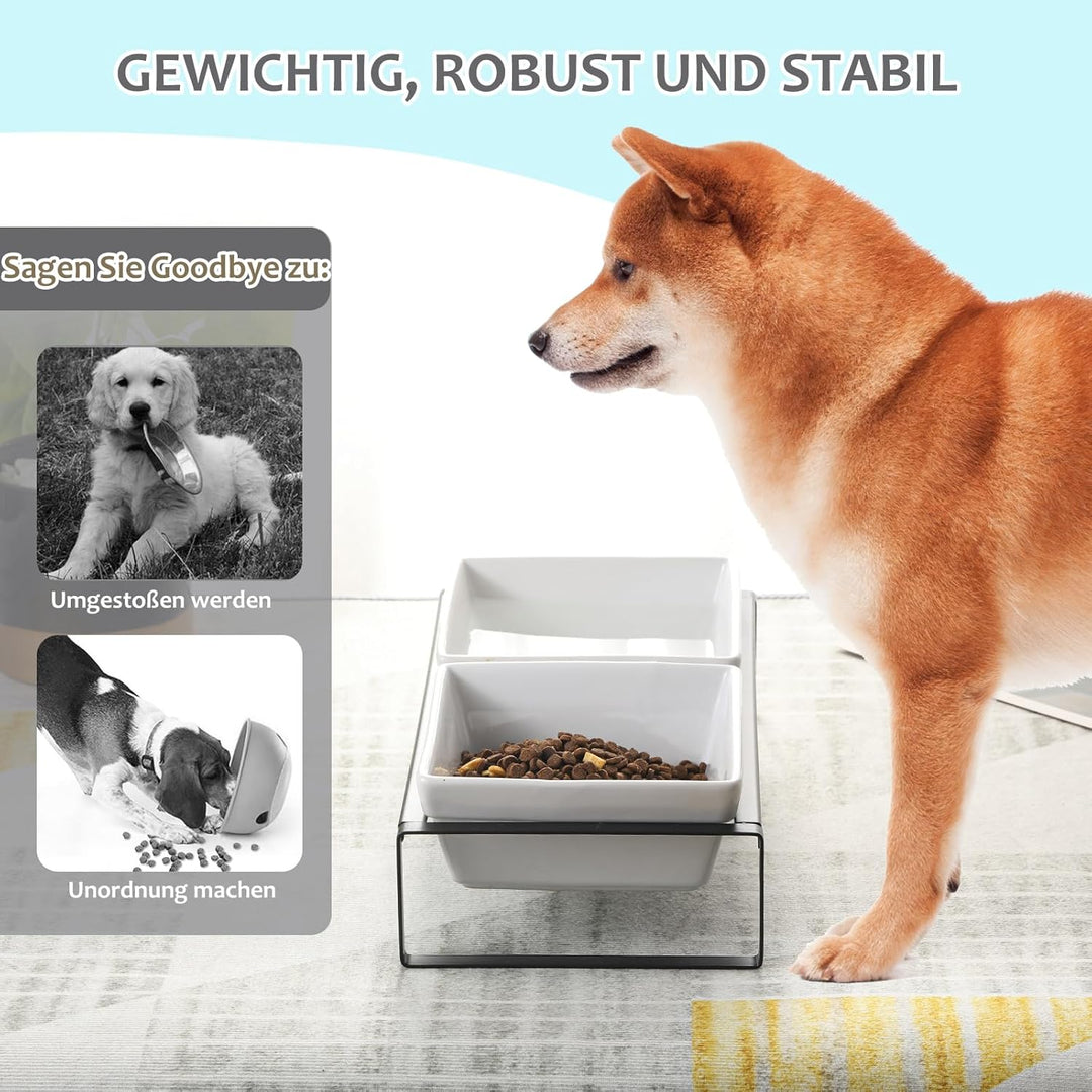 Hundenapf Keramik - Futternapf Hund Erhöht - Fressnapf für Mittelgrosse Hunde - Doppel Napf mit Stän