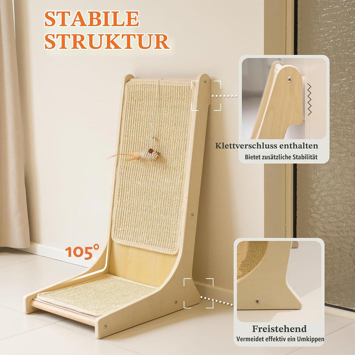 PETKARAY Sisal Kratzbrett Katze, 66 cm L-förmige Kratzbrett, 105° vertikale Kratzfläche, Kratzmöbel