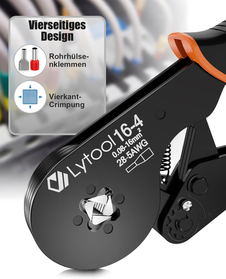 Lytool Crimpzange 0,08-16 mm²,Aderendhülsenzange Presszange Vierkant Crimp Zange Krimperzange selbst