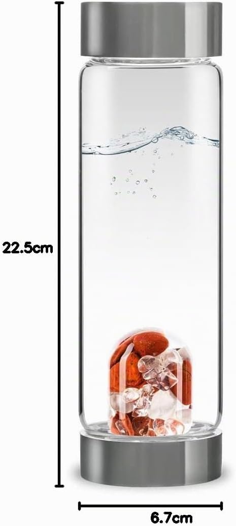 VitaJuwel ViA FITNESS - Wasserflasche mit Roter Jaspis, Magnesit &amp; Bergkristall für Willenskraft und