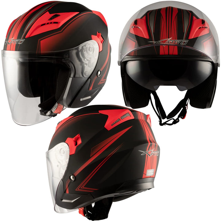 Motorradhelm Doppeltvisier City Jet Zertifikat ECE 22-05 Scooter 59-60 cm ( L) Matt Rot, 59-60 cm (