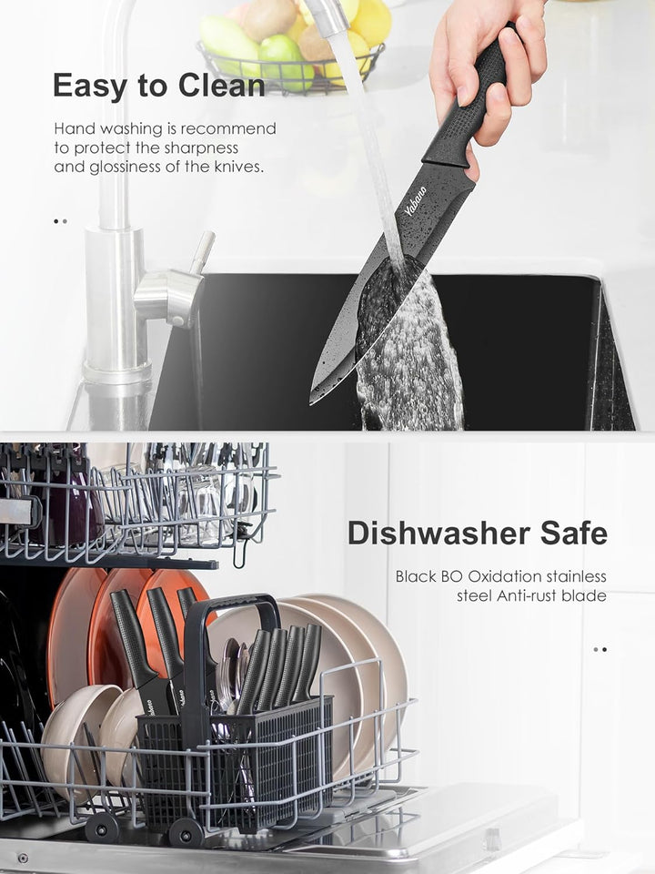 Yabano Messerblock Set, 8-teilig Küchenmesserset mit eingebautem Messerschärfer, Scharfe Edelstahl K