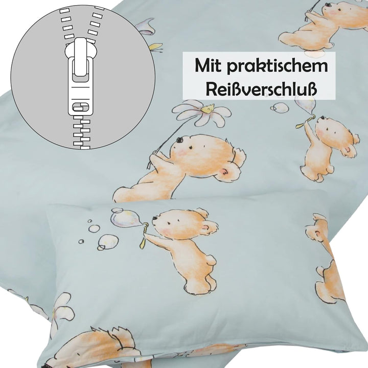 Kinder Betten-Set inkl. Bettwäsche 2-tlg (100x135cm / 40x60cm) Bettdecken Set, Bettbezug aus 100% Ba