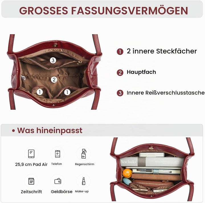 Kattee Soft Damen Echtes Leder Totes Umhängetasche Geldbörsen und Handtaschen Umhängetasche mit Magn