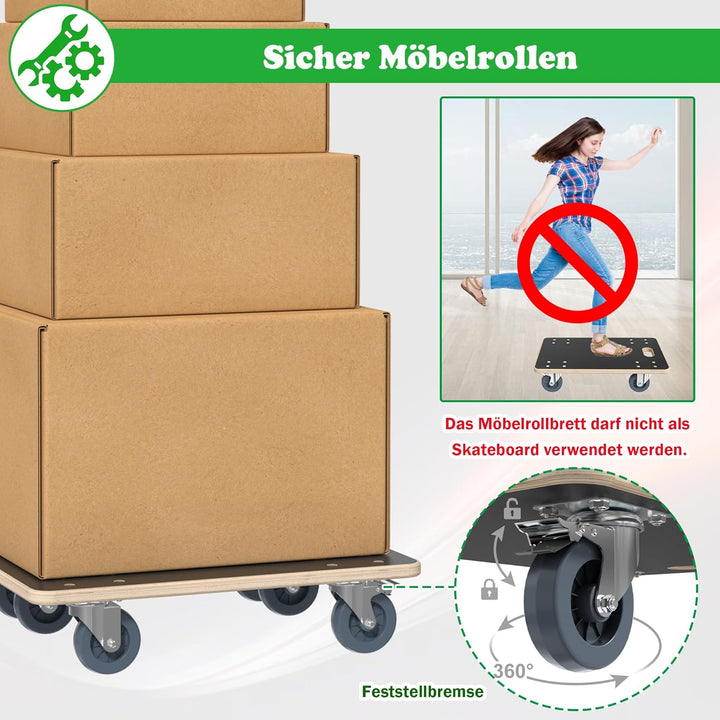 SUBTLETY Rollbrett Transportwagen Transporthilfe mit 4 Rollen 60x40x14,5cm Tischtransportwagen Möbel