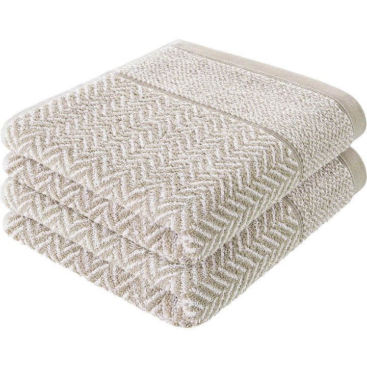 herzbach home Duschtuch 2er Set 100% Baumwolle 70x140 cm Gemustert, sandgrau 2 Duschtücher 70x140 cm