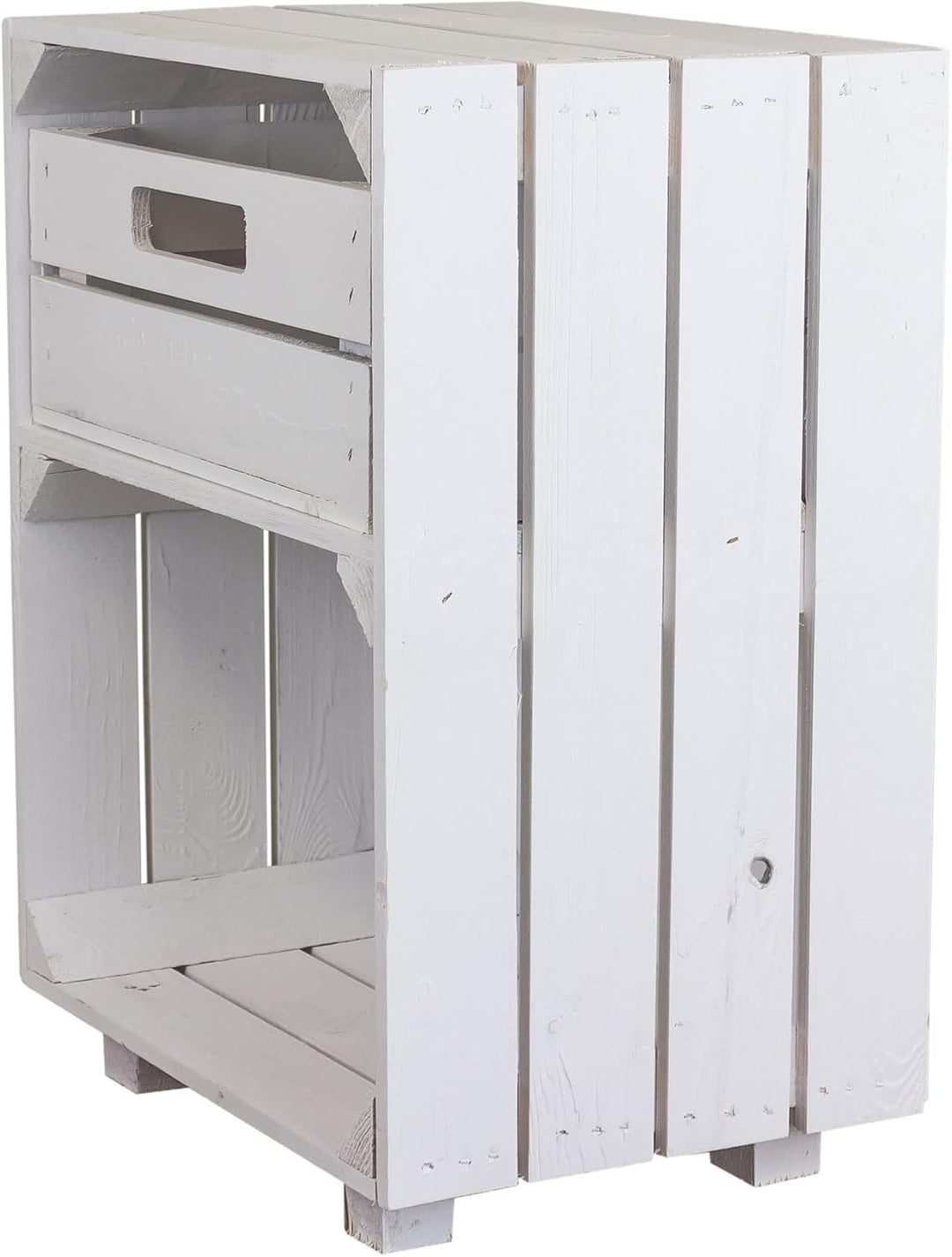 Kistenkolli Altes Land Nachttisch Abstelltisch weiss/geflammt mit Schublade ca 30x40x55cm Regalkiste