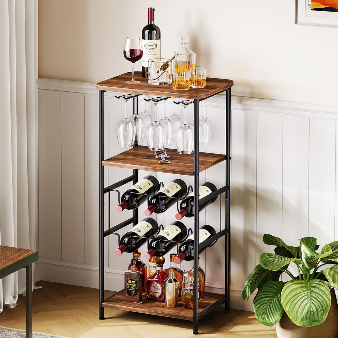 Dripex Weinregal, 5 Etagen Freistehendes Weinregal mit Glashalter und Tischplatte, Flaschenregal für