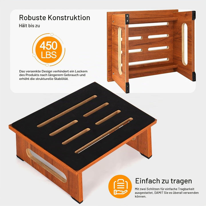 EIN hölzerner Tritthocker 17CM für Erwachsene und Senioren mit Rutschfester Gummiauflage, für drinne