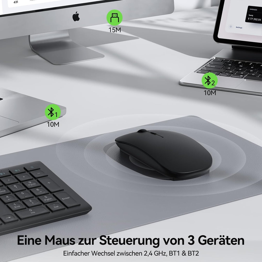 TECKNET Bluetooth Maus, Kabellose Maus mit 4800/3200/2400/1600/1200/800 einstellbare DPI, 2.4G USB F