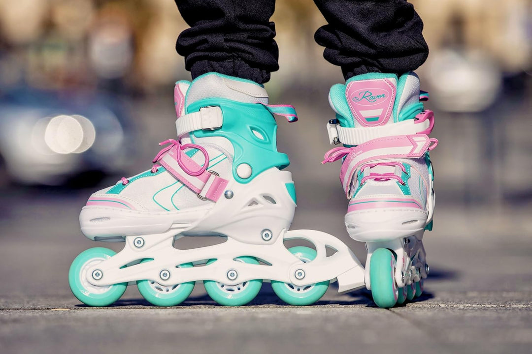 Kinder Inline Skates Inliner Raven Lia verstellbar mit LED Leuchtrad 27-30 (16,5-18,5cm) Raven Lia M