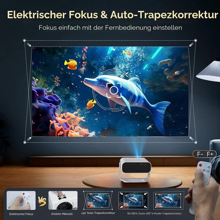 Wielio 2026 New Smart Projector Eingebaute Apps, Native 1080P 4K unterstützt, WiFi 6 &amp; Bluetooth 5.2