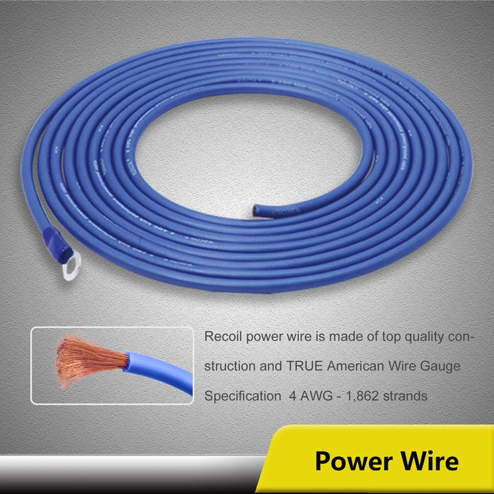 RECOIL RCK44 True 4 Gauge 4 Kanal CCA Verstärker Verkabelungs-Sets mit OFC Cinch-Kabel