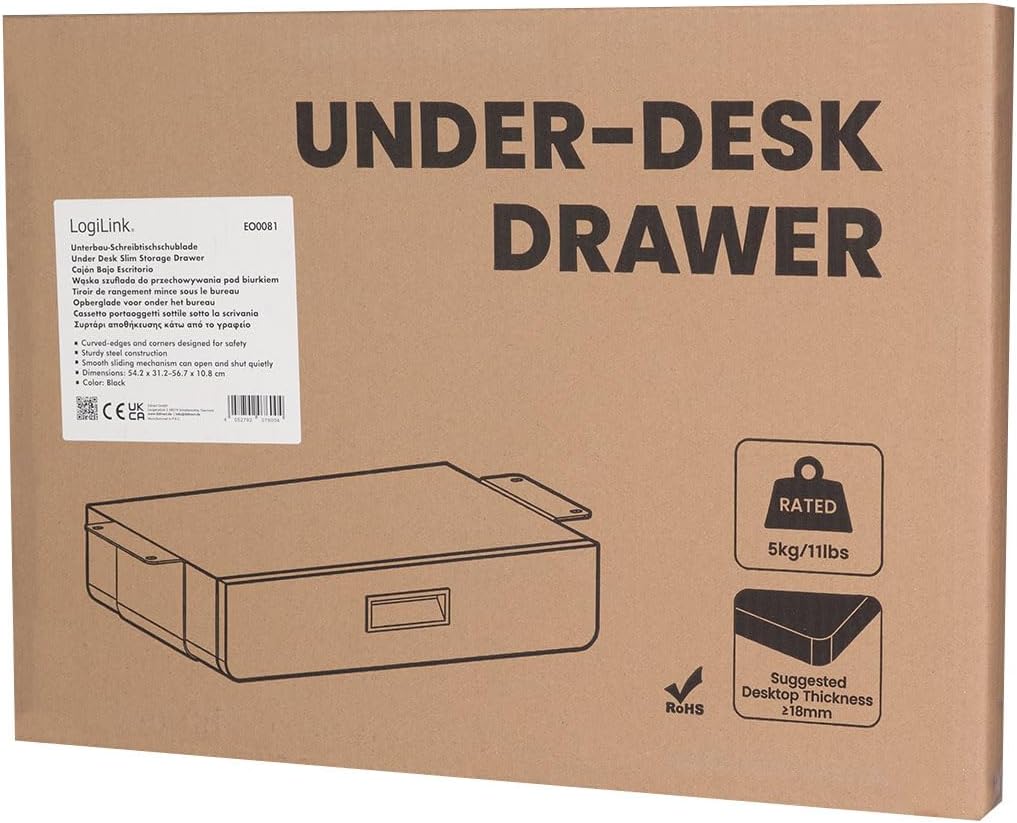 LogiLink EO0081 - Unterbau-Schreibtischschublade, bis 5 kg, Untertischmontage, Schwarz