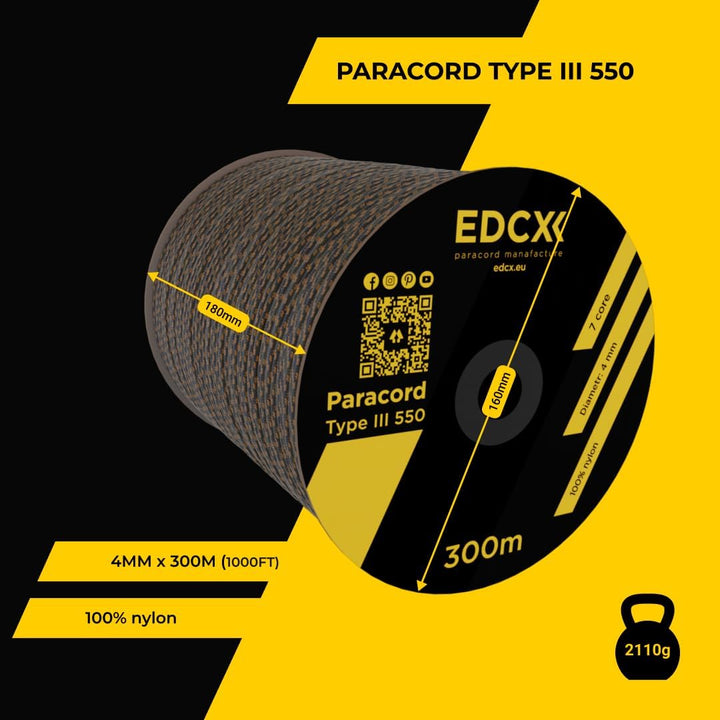 Paracord 4 mm, 20+ Militärfarben (15 m, 30 m, 50 m, 100 m, 300 m) | Ideal zum Basteln, Camping, Outd