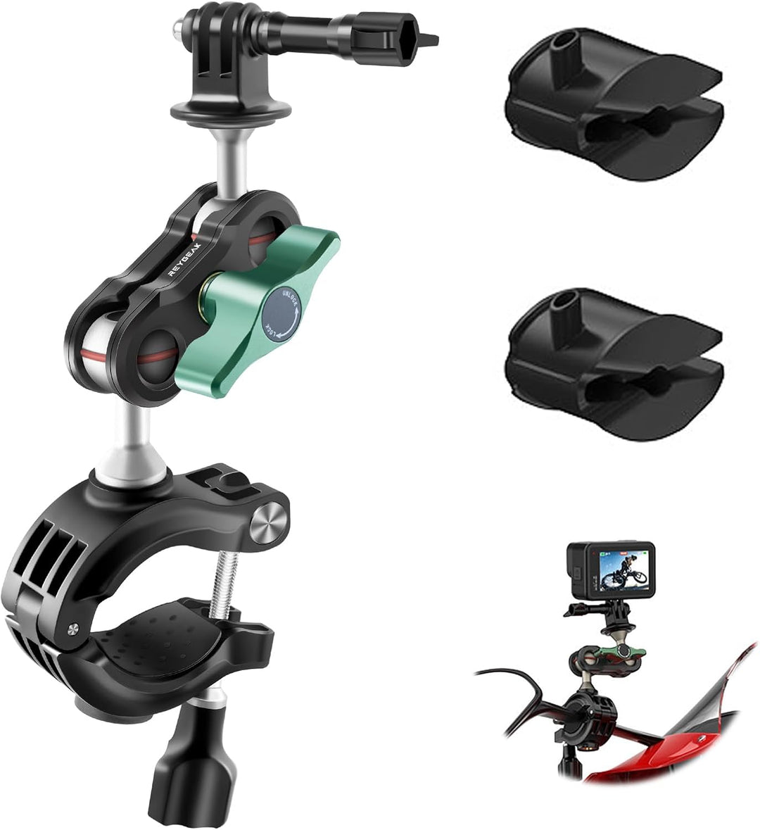 REYGEAK Fahrrad Lenker Halterung Klemme Motorrad Rohrhalterung Kompatibel für GoPro Hero 12/Hero 11/