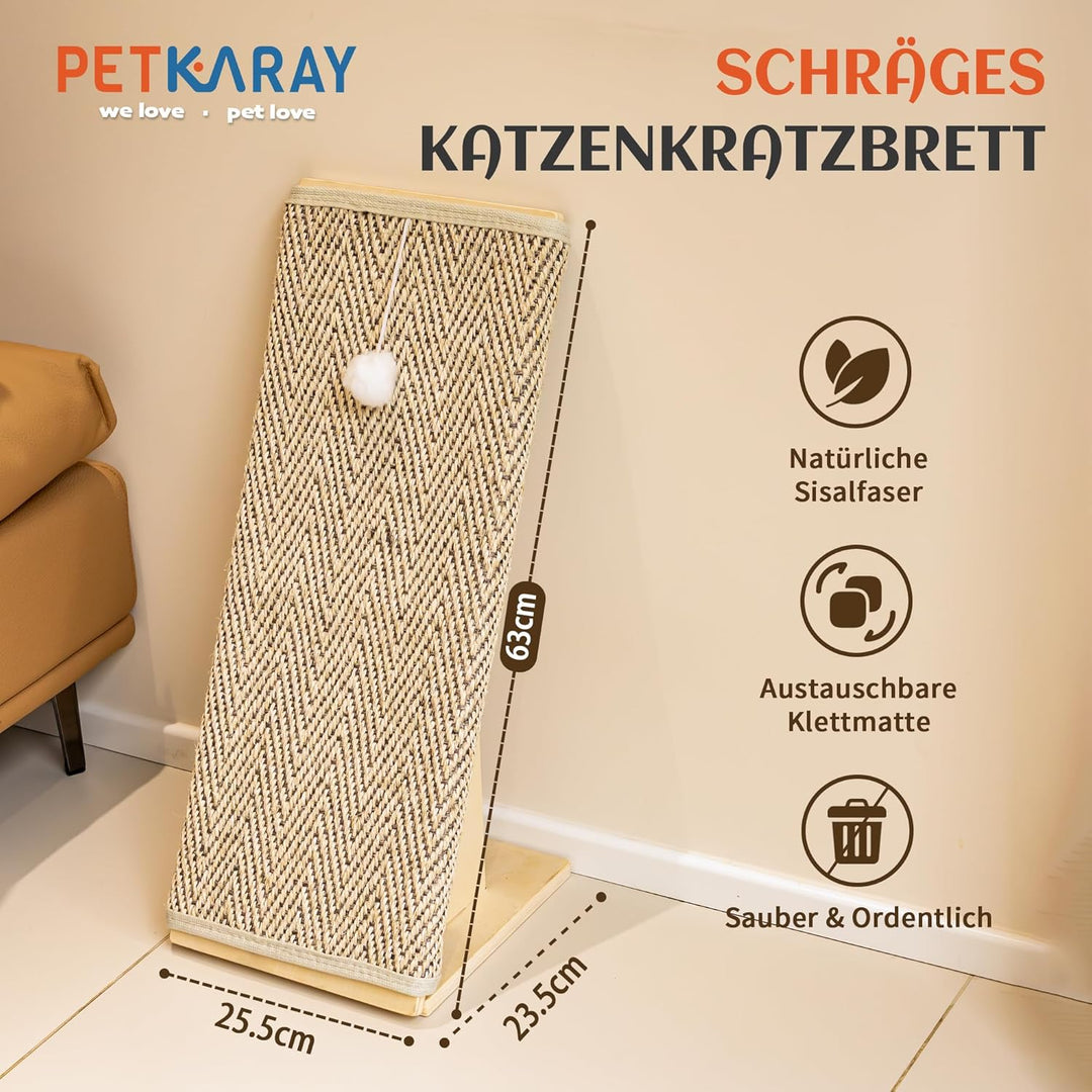 PETKARAY Kratzbrett Katze, 65 cm hoch, mit Rampe, Robustes L-förmiges Kratzmöbel als Möbelschutz, Ka