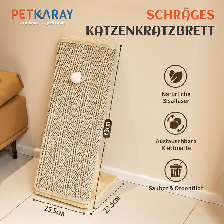 PETKARAY Kratzbrett Katze, 65 cm hoch, mit Rampe, Robustes L-förmiges Kratzmöbel als Möbelschutz, Ka