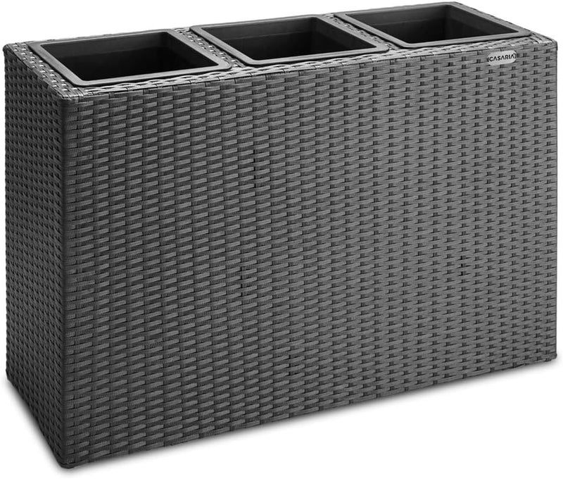 Casaria® Blumenkasten 3 Innentöpfe Polyrattan Herausnehmbar Wasserablauf Outdoor Rechteckig Pflanzka