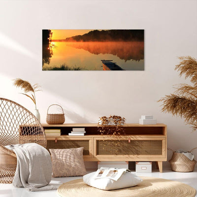 Wandbilder Dekoration Wohnzimmer Morgen Nebel See Landschaft Panorama Bilder auf Leinwand 120x50cm L