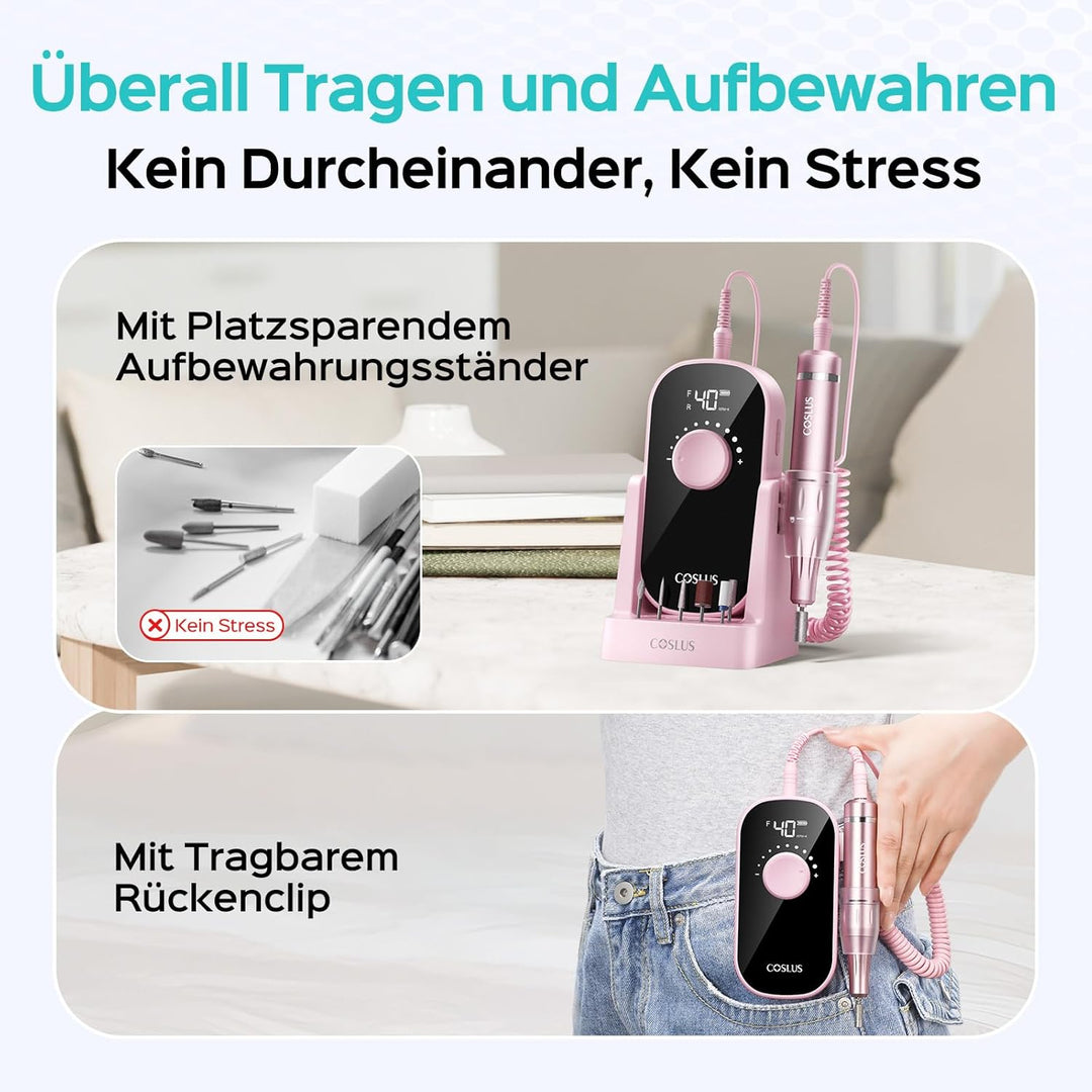 COSLUS Elektrische Nagelfräser 40000 U/min: 6-in-1 Professionell Nagelpflege Set für Gelnägel Acryln