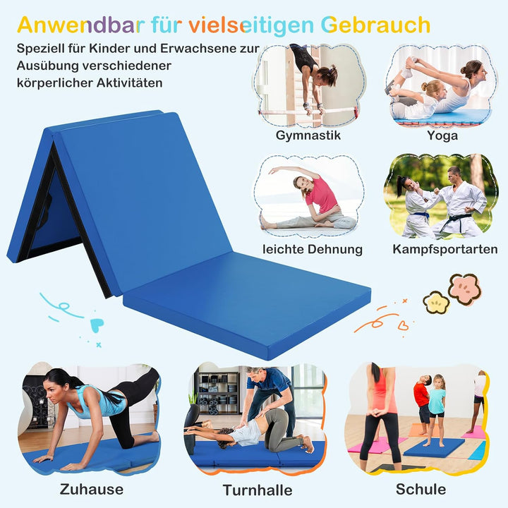 GOPLUS Weichbodenmatte, 180 x 60 x 5 cm Turnmatte rutschfest mit Klettverschlüssen &amp; Tragegriffen, G