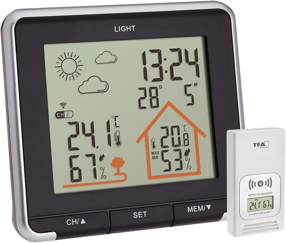 TFA Dostmann Digitale Life, Wetterstation mit Funk, Hintergrundbeleuchtung, Aussen-und Innentemperat