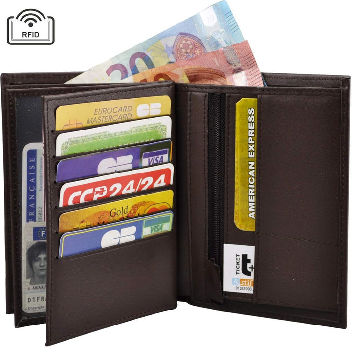 Charmoni - Max – Grosse Geldbörse – Herrengeldbörse – Anti-Hacking-Schutz RFID-Blockierung – 4 Klapp