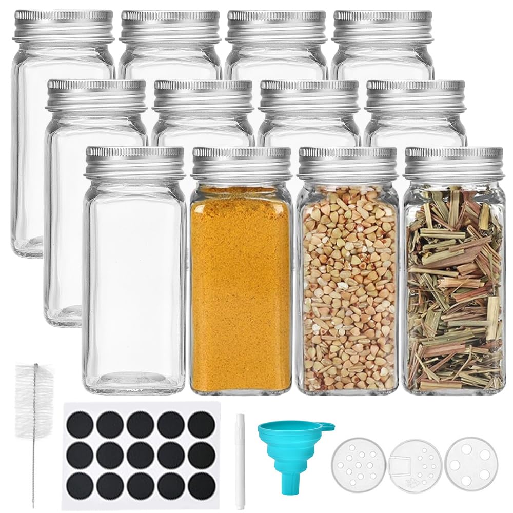 miaomiao 12 Stück Gewürzgläser Eckig Set, 120 ml Gewürzdosen Gewürze Organizer, Gewürzbehälter Spice