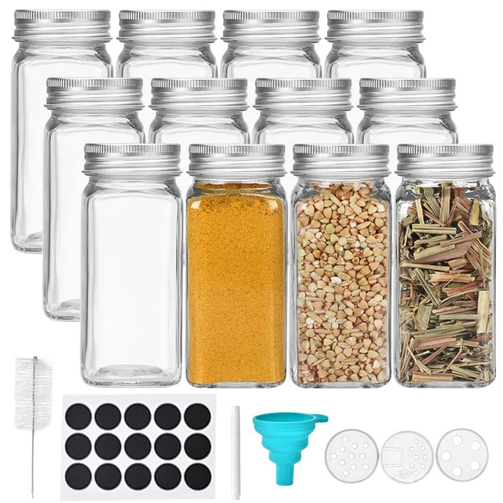 miaomiao 12 Stück Gewürzgläser Eckig Set, 120 ml Gewürzdosen Gewürze Organizer, Gewürzbehälter Spice