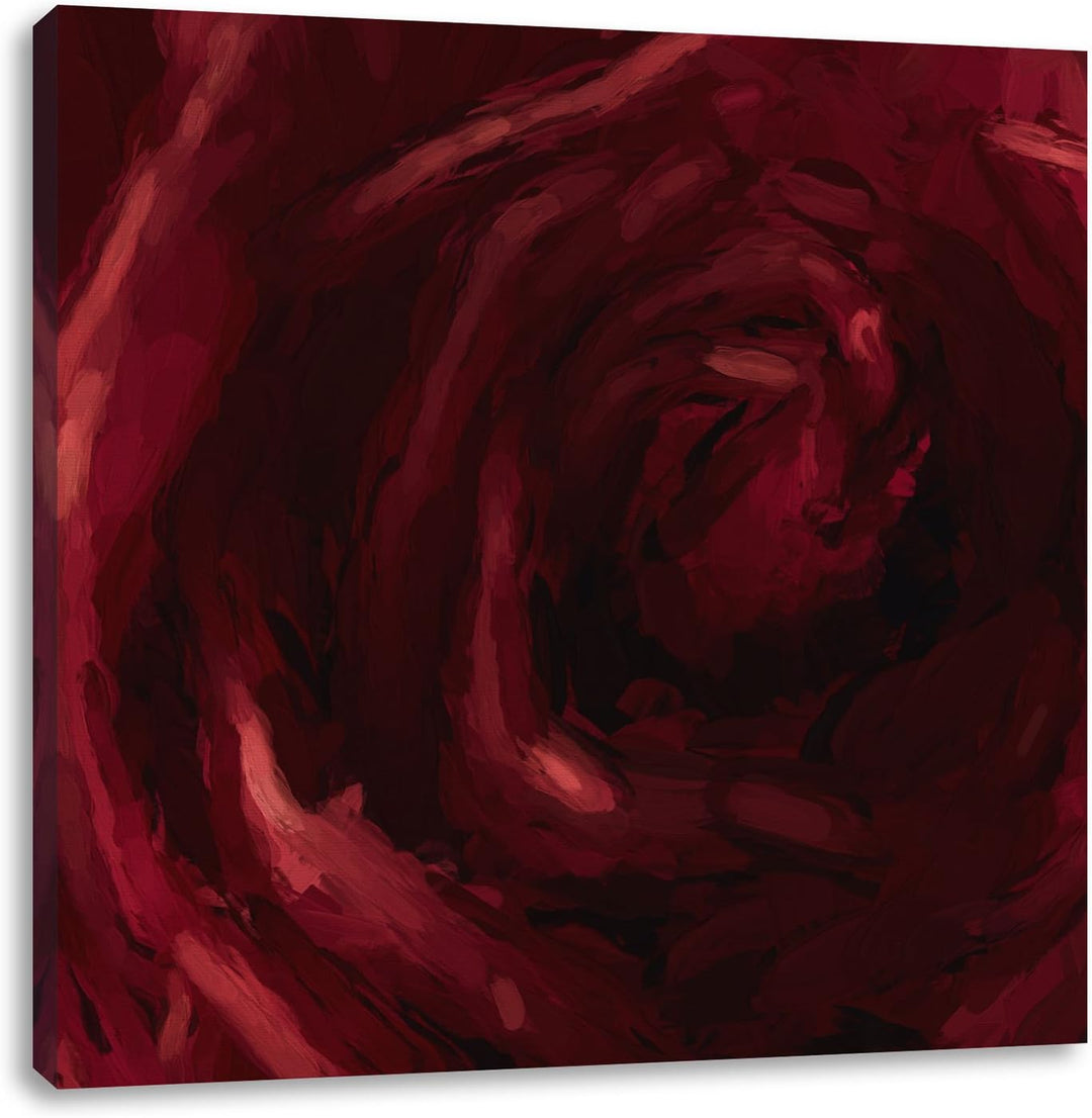 Rote Rose Pinsel Effekt, Format: 70x70 auf Leinwand, XXL riesige Bilder fertig gerahmt mit Keilrahme