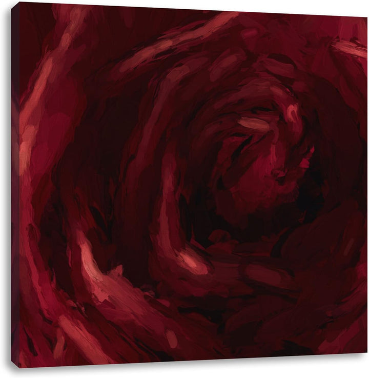 Rote Rose Pinsel Effekt, Format: 70x70 auf Leinwand, XXL riesige Bilder fertig gerahmt mit Keilrahme