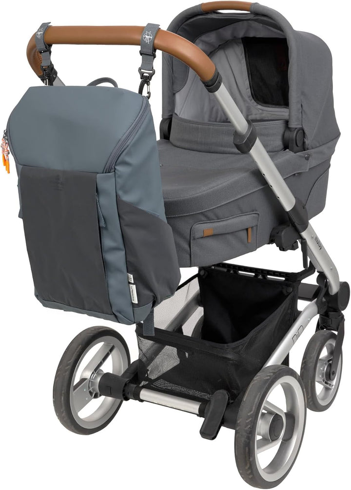 LÄSSIG Baby Wickelrucksack mit Wickelunterlage, Kinderwagenbefestigung und Flaschenhalter/GRE Slende